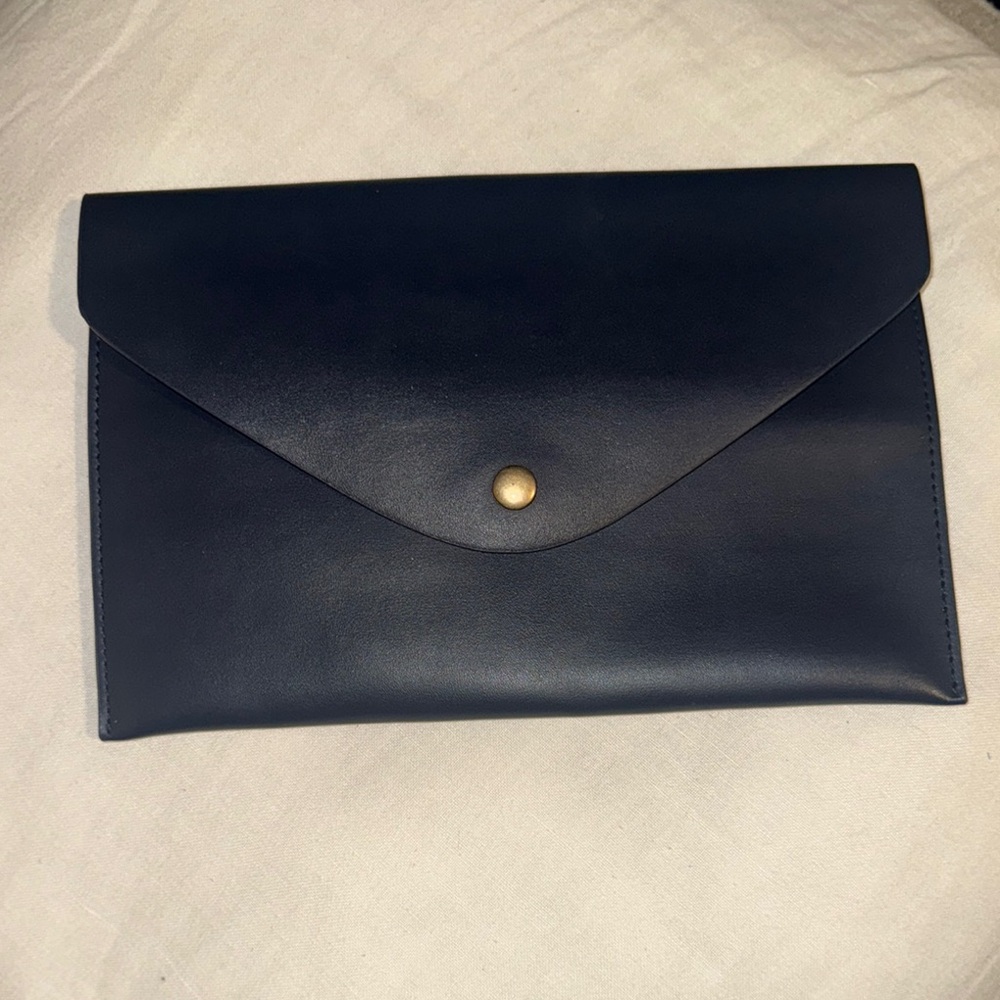 J Crew Navy Blue Clutch with Gold Button